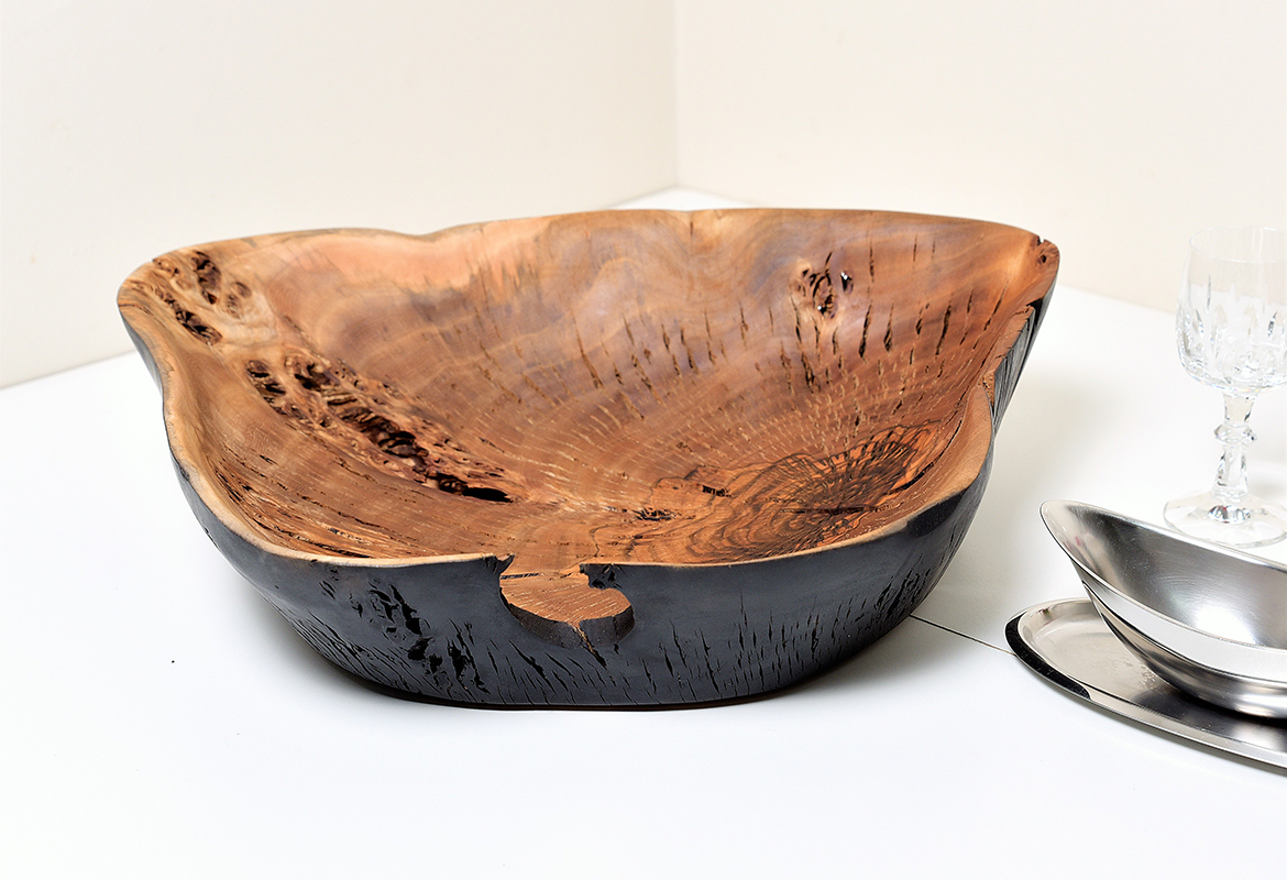 Pepper burl bowl. Black stained sides